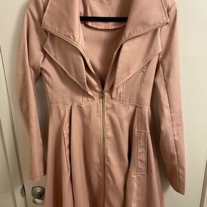 Chic Pink Long Coat with Zipper